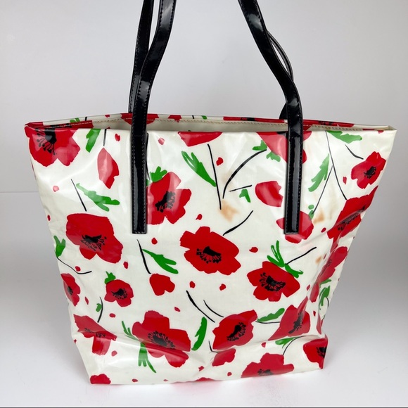Kate Spade Red Poppy Flower Faux Patent Tote Shopper Vinyl Bag - Picture 4 of 8